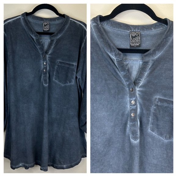 Casual Studio Tops - Casual Studio Cotton Dark Blue Long Sleeve Henley Shirt size Womens L casual